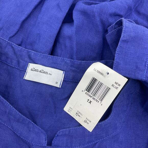 New Allen Allen Linen Button Up Women's Tunic Blouse 1X Plus - Purple NWT - Picture 3 of 5